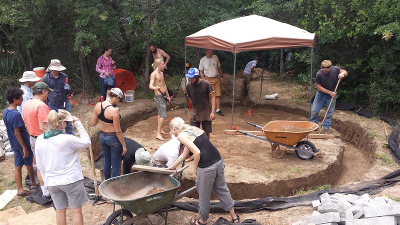 June 2015 Earthbag workshop in Bastrop, Rubble trench foundation